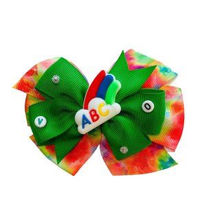 BACK to SCHOOL Hair Bow Clip, Tie Dye Grosgrain Ribbons Hair Bow Handmade NEW